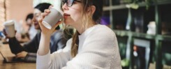 Blond woman having a cup of coffee